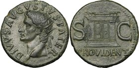 Augustus (27 BC - 14 AD). AE As, struck under Tiberius, 22-30 BC. D/ DIVVS AVGVSTVS PATER. Radiate head left. R/ PROVIDENT SC. Ornamented altar enclos...