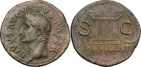 Augustus (27 BC - 14 AD). AE As, struck under Tiberius, 22-30 BC. D/ DIVVS AVGVSTVS PATER. Radiate head left. R/ PROVIDENT SC. Ornamented altar enclos...