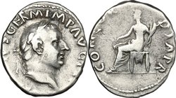 Vitellius (69 AD). AR Denarius, Rome mint. D/ A VITELLIVS GERM IMP AVG TR P. Laureate head right. R/ CONCORDIA PR. Concordia, draped, seated left, hol...