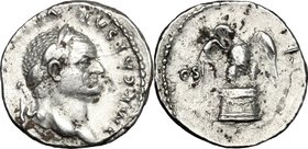 Vespasian (69-79). AR Denarius, 75 AD. D/ IMP CAESAR VE[SPASIANVS AVG]. Laureate head right. R/ COS VI across field; eagle standing facing, head left,...