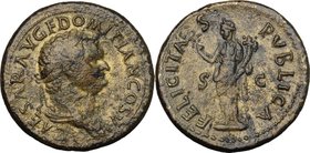 Domitian as Caesar (69-81). AE As (or Dupondius), 77-78 AD. D/ CAESAR AVG F DOMITIAN COS V. Laureate and draped bust right. R/ FELICITAS PVBLICA SC. F...