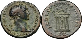 Trajan (98-117). AE As, 103-111. D/ IMP CAES NERVAE TRAIANO AVG GER DAC PM TR P COS V PP. Laureate bust right, with slight drapery on far shoulder. R/...