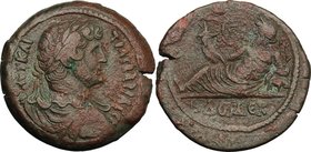 Hadrian (117-138). AE Drachm, Alexandria mint, 127-128 AD. D/ Laureate, draped and cuirassed bust right. R/ Nilus reclining left on hippopotamus, hold...