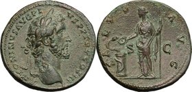 Antoninus Pius (138-161). AE Sestertius, Rome mint, 140-144 AD. D/ ANTONINVS AVG PIVS PP TR P COS III. Laureate head right. R/ SALVS AVG SC. Salus sta...
