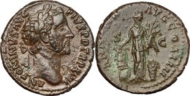 Antoninus Pius (138-161). AE As, 153-154 AD. D/ ANTONINVS AVG PIVS PP TR P XVII. Laureate head right. R/ ANNONA AVG COS IIII SC. Abundantia standing r...
