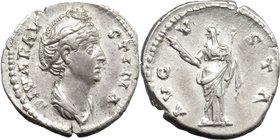 Faustina I, wife of Antoninus Pius (died 141 AD). AR Denarius, after 141 AD. D/ DIVA FAVSTINA. Draped bust right. R/ AVGVSTA. Ceres veiled, standing l...