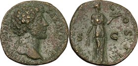 Marcus Aurelius as Caesar (139-161). AE As, 148-149 AD. D/ AVRELIVS CAESAR AVG PII F. Bare head right. R/ TR POT III COS II SC. Fides standing right, ...