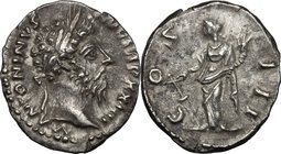 Marcus Aurelius (161-180). AR Denarius, 169-170 AD. D/ M ANTONINVS AVG TR P XXIIII. Laureate head right. R/ COS III. Fortuna standing left, holding ru...