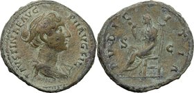 Faustina II, wife of Marcus Aurelius (died 176 AD). AE Dupondius, 145-146 AD. D/ FAVSTINAE AVG PII AVG FIL. Draped bust right. R/ PVDICITIA SC. Pudici...