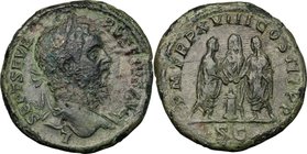 Septimius Severus (193-211). AE Sestertius, 210 AD. D/ L SEPT SEVERVS PIVS AVG. Laureate bust right, with slight drapery on far shoulder. R/ PM TR P X...