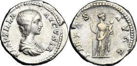 Plautilla, wife of Caracalla (died 212 AD). AR Denarius. D/ PLAVTILLA AVGVSTA. Draped bust right. R/ PIETAS AVGG. Pietas standing right,holding sceptr...