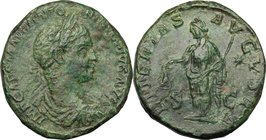 Elagabalus (218-222). AE Sestertius, 220-222 AD. D/ IMP CAES M AVR ANTONINVS PIVS AVG. Laureate, draped and cuirassed bust right. R/ LIBERTAS AVGVSTI ...