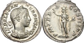 Severus Alexander (222-235 AD). AR Denarius, 231 AD. D/ IMP ALEXANDER PIVS AVG. Laureate, draped and cuirassed bust right. R/ PM TR P X COS III PP. So...