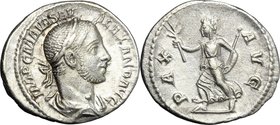 Severus Alexander (222-235 AD). AR Denarius, 222-228. D/ IMP C M AVR SEV ALEXAND AVG. Laureate, draped and cuirassed bust right. R/ PAX AVG. Pax runni...