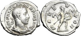 Severus Alexander (222-235 AD). AR Denarius, 231-235. D/ IMP ALEXANDER PIVS AVG. Laureate, draped and cuirassed bust right. R/ MARS VLTOR. Mars walkin...