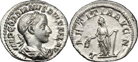 Gordian III (238-244). AR Denarius, 241-243 AD. D/ IMP GORDIANVS PIVS FEL AVG. Laureate, draped and cuirassed bust right. R/ LAETITIA AVG N. Laetitia ...