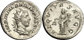 Philip I (244-249). AR Antoninianus, 244-24. D/ IMP M IVL PHILIPPVS AVG. Radiate, draped and cuirassed bust right. R/ AEQVITAS AVGG. Aequitas standing...
