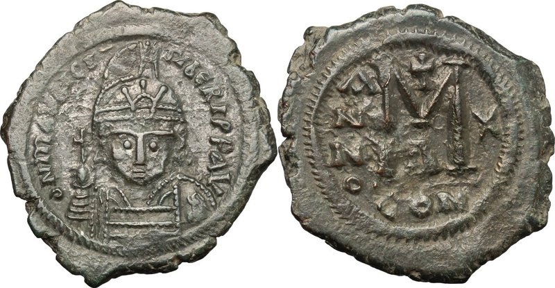Maurice Tiberius (582-602). AE Follis, Constantinople mint, dated RY 10 (592-593...