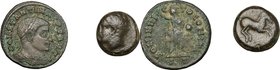 Greek Sicily and Roman Empire. Multiple lot of two (2) unclassified AE coins: Syracuse, AE 14 mm; Constantine I, AE Follis. AE. About VF:VF.