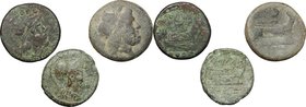 Roman Republic. Multiple lot of three (3) unclassified AE coins: AE Semis, g. 14,84; AE Triens, g. 11,66; AE Triens, g. 10,40. About VF:VF.