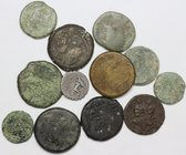Roman Republic and Roman Empire. Multiple lot of twelve (12) unclassified coins, mostly AE, including Antonius Balbus AR Denarius. AR/AE. About F/Abou...