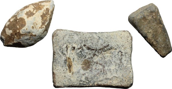 Leads from Ancient World. Multiple lot of three (3) unclassified lead objects. P...
