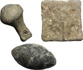 Leads from Ancient World. Multiple lot of three (3) unclassified lead objects. PB. g.89.9; g.68.1; g.55.9