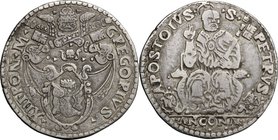 Ancona. Gregorio XIII (1572-1585). Testone. CNI tav. IX, 17. M. 233. Berm. 1218. AG. g. 9.38 mm. 29.00 NC. Patina di monetiere. BB.