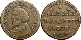 Ancona. Pio VI (1775-1779). Sampietrino da 2 e 1/2 baiocchi 1796. CNI 3. M. 145. Berm. 3003. AE. g. 15.96 mm. 29.00 BB.