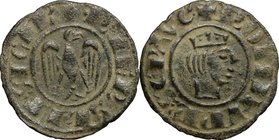 Brindisi o Messina. Federico II (1194-1250). Denaro, coniato nel 1243. Sp. 126. MIR 96. MI. g. 0.74 mm. 17.00 Bel BB.