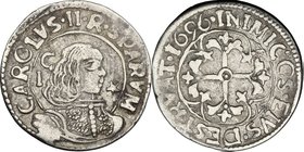Cagliari. Carlo II di Spagna (1665-1700). Reale 1696. CNI 71. MIR 88/7. AG. g. 2.32 mm. 19.00 BB.