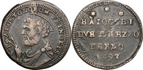 Fermo. Pio VI (1775-1779). Sampietrino da 2 e 1/2 baiocchi 1797. CNI 18. M. 322a. Berm. 3094. AE. g. 11.27 mm. 30.00 R. Di peso ridotto. BB/qBB.
