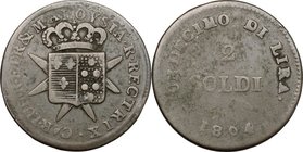 Firenze. Carlo Ludovico di Borbone (1803-1807) con la reggenza della madre Maria Luisa. 2 soldi 1804. CNI 11/12. MIR 429/1. Gal IX 1/2. AE. g. 4.16 mm...