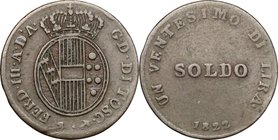 Firenze. Ferdinando III di Lorena Granduca (1814-1824). Soldo 1822. CNI 24. MIR 441/1. Gal. IX, 1. AE. g. 1.96 mm. 18.00 R. BB.