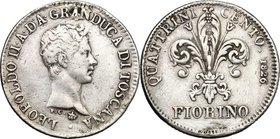 Firenze. Leopoldo II di Lorena (1824-1859). Fiorino 1826. CNI 9. MIR 452/1. Gal. X, 1/2. AG. g. 6.79 mm. 24.20 Appiccagnolo rimosso qBB/BB.