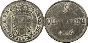 Firenze. Leopoldo II di Lorena (1824-1859). 5 quatttrini 1826. CNI 11. MIR 463/1. Gal. XXI,1. MI. g. 3.44 mm. 23.50 RR. BB.