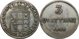 Firenze. Leopoldo II di Lorena (1824-1859). 3 quatttrini 1828. CNI 24. MIR 464/3. Gal. XXII, 3. MI. g. 1.85 mm. 21.40 R. qBB.