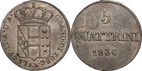 Firenze. Leopoldo II di Lorena (1824-1859). 5 Quattrini 1830. CNI 33. MIR 463/4. Gal. XXI, 3/4. CU. g. 3.56 mm. 23.50 R. BB.