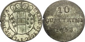 Firenze. Leopoldo II di Lorena (1824-1859). 10 quattrini 1853. CNI 101. MIR 460/3. Gal. XVIII, 3. MI. g. 1.81 mm. 21.00 R. Mancanza di metallo sul bor...