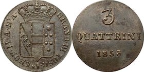 Firenze. Leopoldo II di Lorena (1824-1859). 3 quatttrini 1853. CNI 102. MIR 464/18. Gal. XXII, 18. MI. g. 2.15 mm. 21.00 qFDC.
