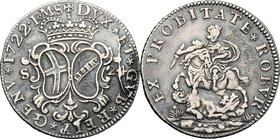 Genova. Dogi Biennali (1528-1797). 24 soldi 1722. CNI 5/8. MIR 318/1. AG. g. 5.70 mm. 27.00 RR. qSPL/BB.