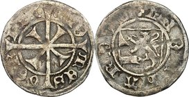 Gorizia. Leonardo Conte (1454-1500). Denaro con croce tirolina. CNI tav. VI, 4. Rizzolli-Pigozzo Li134 var. AG. g. 0.98 mm. 19.00 RRR. BB. Solo disegn...