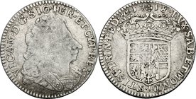 Casa Savoia. Vittorio Amedeo II (1713-1718). Mezza lira 1718, Torino. MIR 887b. AG. mm. 22.00 RR. Rara emissione con il titolo di Re di Sicilia. qBB/B...