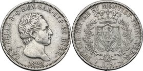Regno di Sardegna. Carlo Felice (1821-1831). 5 lire 1828 Torino. Pag. 75. Mont. 65. AG. mm. 37.00 BB.