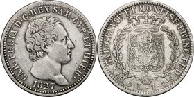 Regno di Sardegna. Carlo Felice (1821-1831). Lira 1827 Genova. Pag.101. Mont. 96. AG. mm. 23.00 BB.