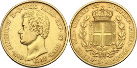 Regno di Sardegna. Carlo Alberto (1831-1849). 20 lire 1847 Torino. Pag. 205. Mont. 75. AU. mm. 21.00 BB/BB+.