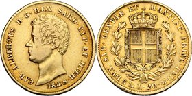 Regno di Sardegna. Carlo Alberto (1831-1849). 20 lire 1848 Genova. Pag. 206. Mont. 79. AU. mm. 21.00 qBB/BB.