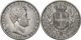 Regno di Sardegna. Carlo Alberto (1831-1849). 5 lire 1837 Genova. Pag. 241. Mont. 117. AG. mm. 37.00 qBB/BB.