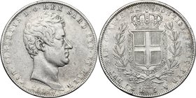 Regno di Sardegna. Carlo Alberto (1831-1849). 5 lire 1839 Genova. Pag. 245. Mont. 121. AG. mm. 37.00 qBB.
