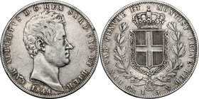 Regno di Sardegna. Carlo Alberto (1831-1849). 5 lire 1844 Genova. Pag. 255. Mont. 131. AG. mm. 37.00 MB+/qBB.